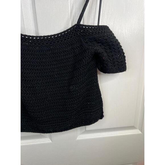 Vince Black Crochet Short Sleeves Open Shoulder Womens Top Size Small Organic - Picture 8 of 12